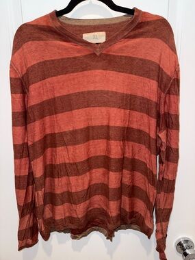 Banana Republic Rust and Brown Striped V-Neck Long Sleeve Top